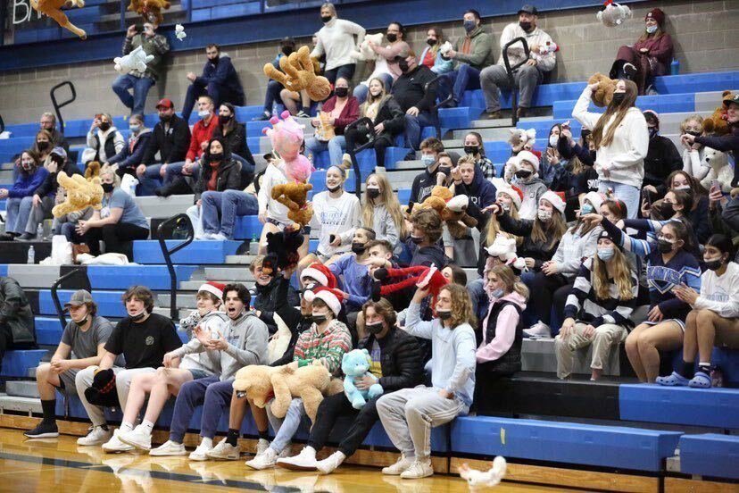 The crowd at the Hockinson High School girls basketball game is pictured at the Teddy Bear Toss event on Dec. 18.